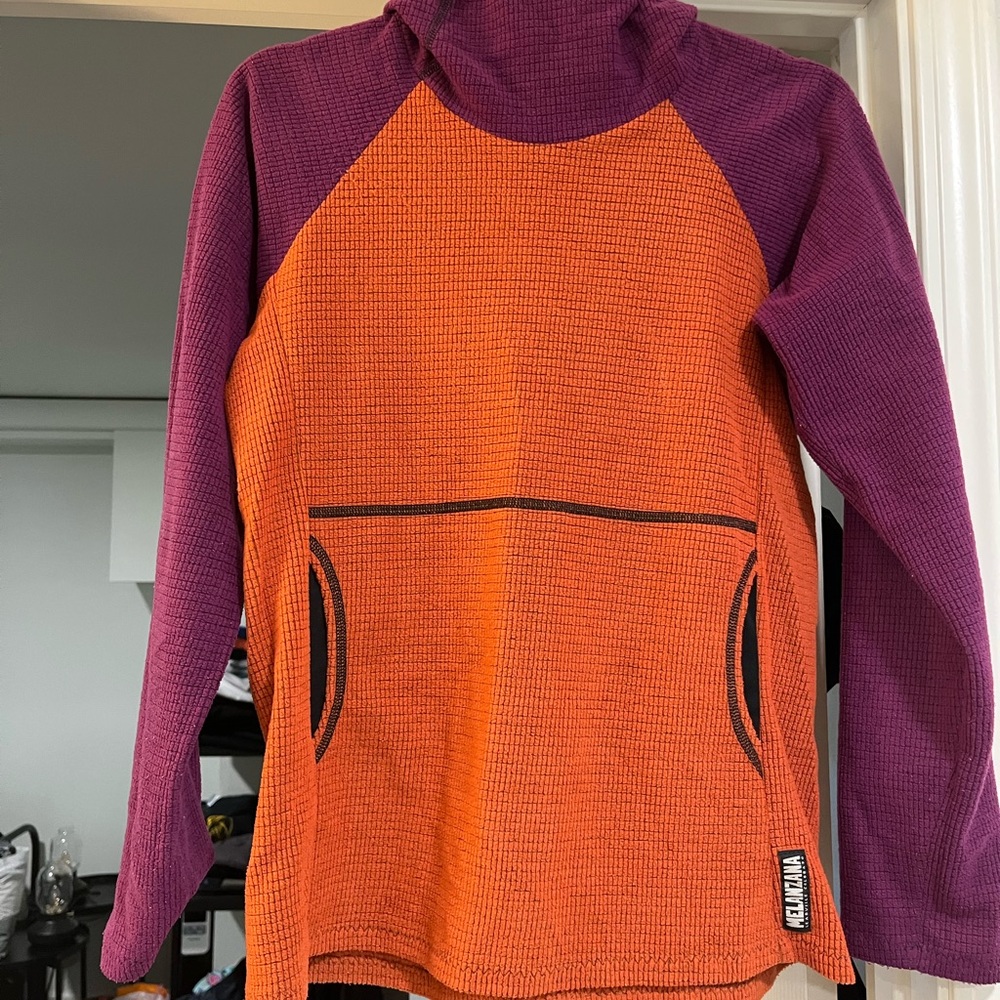 Melanzana Women’s Micro Grid Hoodie Orange and Purple